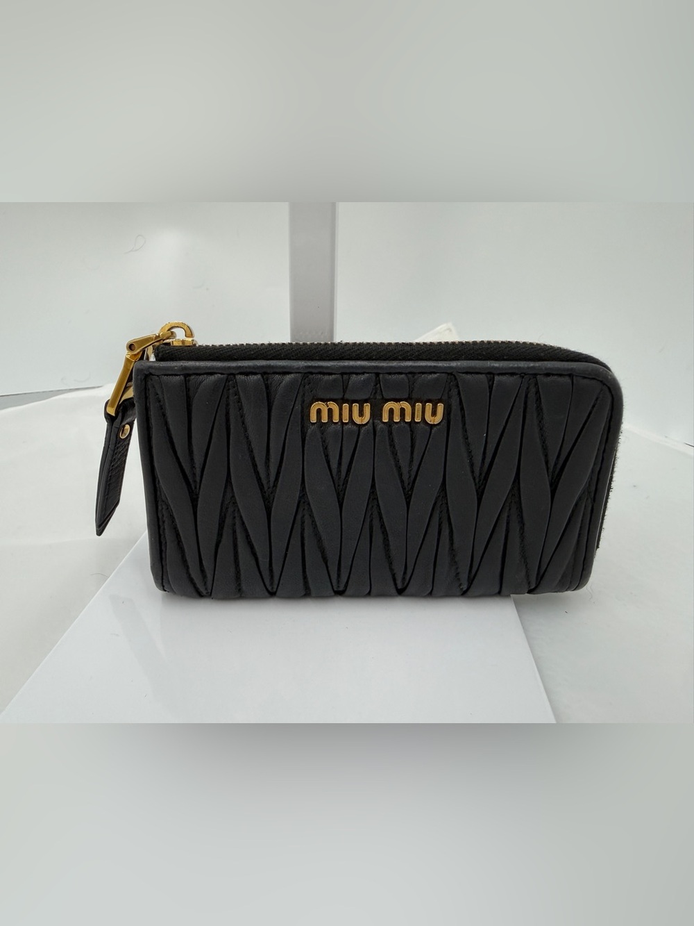 Miu Miu Black Matelasse L-Zip Key and Pouch